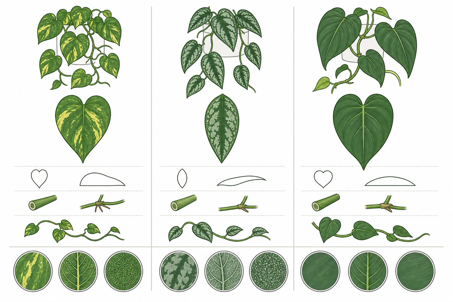 Clean, text-free leaf-shape comparison chart.